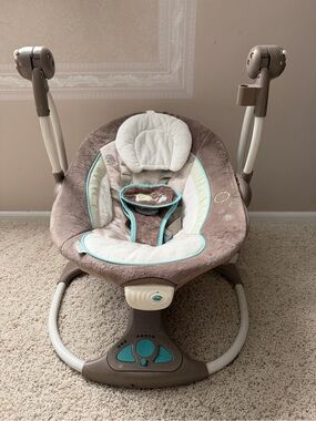 Brown & Cream Infant Swing Seat with Teal Accents